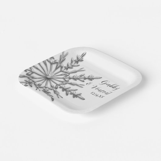 Faux Silver Snowflake Winter Wedding Papieren Bordje (Gebogen)