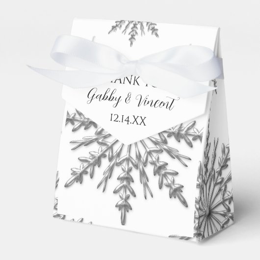 Faux Silver Snowflakes Winter Weddenschap Bedankdoosjes (Voorkant Zijde)