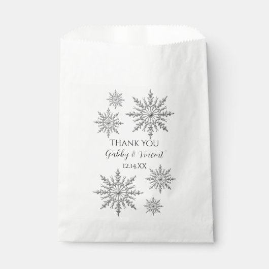 Faux Silver Snowflakes Winter Weddenschap Bedankzakje (Voorkant)
