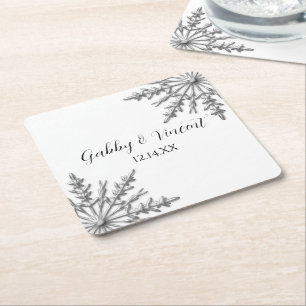 Faux Silver Snowflakes Winter Wedding Kartonnen Onderzetters