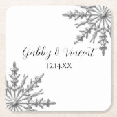 Faux Silver Snowflakes Winter Wedding Kartonnen Onderzetters (Voorkant)