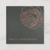 FAUX SILVER STEEL GRAY BLUSH PINK ROSE GOLD FLORAL VIERKANTE VISITEKAARTJE (Voorkant)
