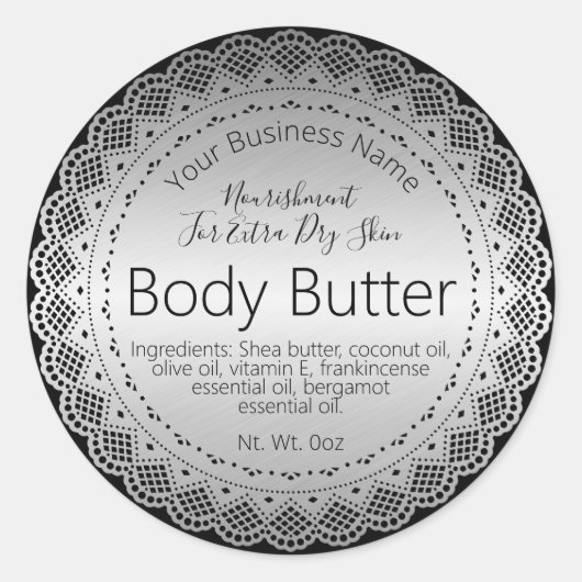 Faux Silver Sticker Label Handgemaakte Bodyboter (Voorkant)