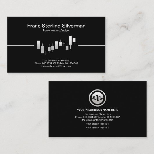 Faux Silver Stock Exchange Graph Financial Advisor Visitekaartje (Voorkant / Achterkant)