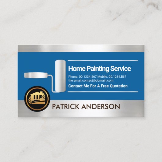 Faux Silver Stripes Roller Paint Painter Visitekaartje (Voorkant)