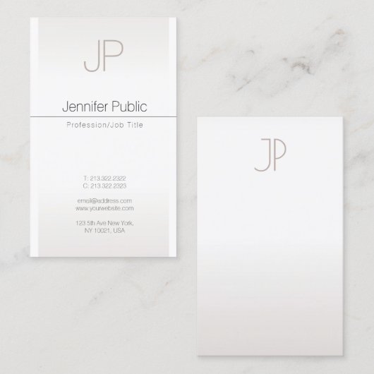 Faux Silver Trendy Creative Monogram Plain Luxury Visitekaartje (Voorkant / Achterkant)