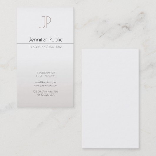 Faux Silver Trendy Modern Creatief Monogram Luxe Visitekaartje (Voorkant / Achterkant)