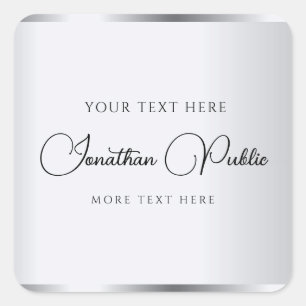 Faux Silver Typography Sjabloon Elegant Modern Vierkante Sticker