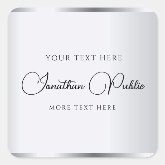 Faux Silver Typography Sjabloon Elegant Modern Vierkante Sticker (Voorkant)