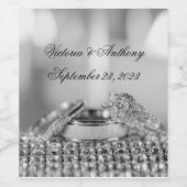 Faux Silver Wedding Elegant Name Date Script Wijn Etiket (Enkel label)