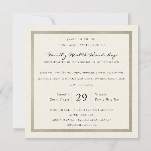 FAUX SILVER WHITE DAMASK CLASSIC WORKSHOP EVENT KAART (Voorkant)