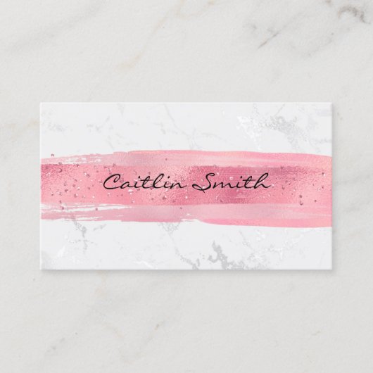 Faux Silver White Folie Marble Pink Bruske Stroke Visitekaartje (Voorkant)