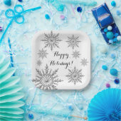 Faux Silver Winter Snowflake Prettige feestdagen Papieren Bordje (Feest)
