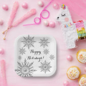 Faux Silver Winter Snowflake Prettige feestdagen Papieren Bordje (Feest)