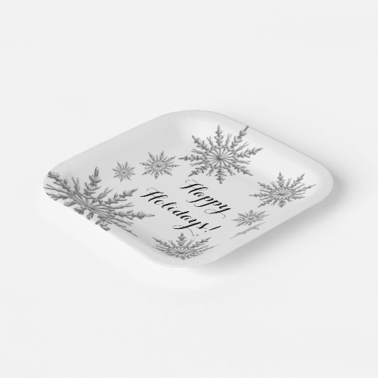 Faux Silver Winter Snowflake Prettige feestdagen Papieren Bordje (Gebogen)