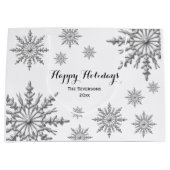 Faux Silver Winter Snowflakes Prettige feestdagen Large Cadeautasje (Voorkant)