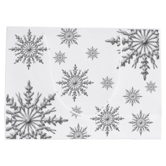 Faux Silver Winter Snowflakes Prettige feestdagen Large Cadeautasje (Achterkant)