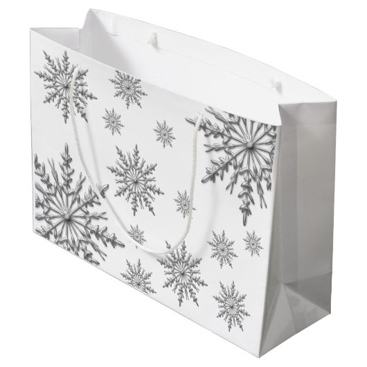 Faux Silver Winter Snowflakes Prettige feestdagen Large Cadeautasje (Achterkant Gekanteld)
