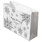 Faux Silver Winter Snowflakes Prettige feestdagen Large Cadeautasje (Voorkant Gekanteld)