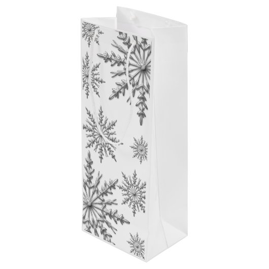Faux Silver Winter Snowflakes Prettige feestdagen Wijn Cadeautas (Achterkant Gekanteld)