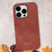 Faux Sinaasappel Rood Leder Oxblood Gold Monogram Case-Mate iPhone Case