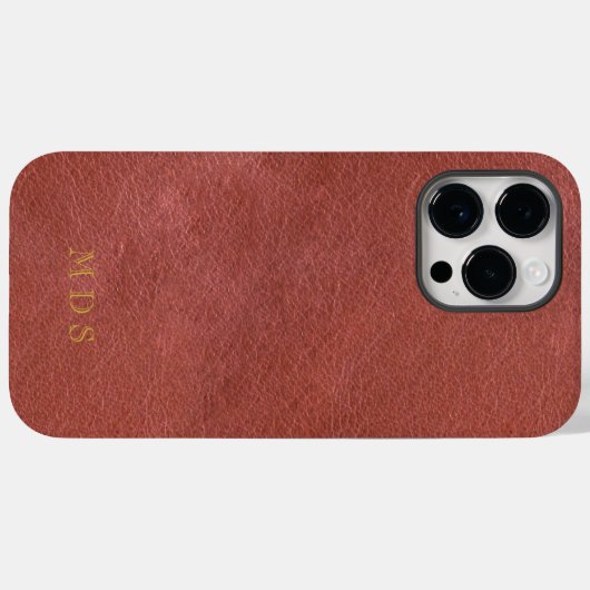 Faux Sinaasappel Rood Leder Oxblood Gold Monogram Case-Mate iPhone Case (Achterkant (horizontaal))