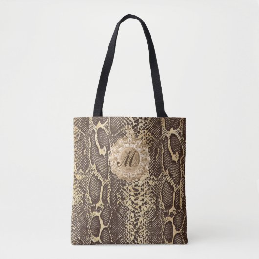 Faux Snake Skin Antiek Charm Initiaal Tote Bag (Voorkant)