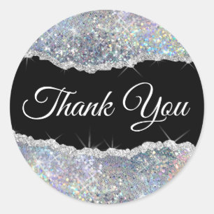 Faux Sparging Silver Sequin Hartelijk dank Ronde Sticker