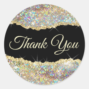 Faux Sparking Gold Sequin Hartelijk dank Ronde Sticker