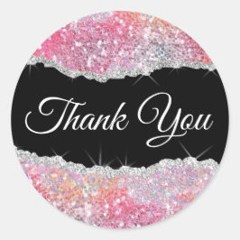 Faux Sparking Pink Sequin Hartelijk dank Ronde Sticker