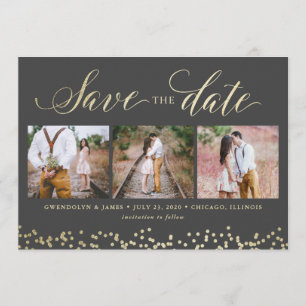 Faux Sparkle 3 Foto Save the Date Card