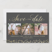 Faux Sparkle 3 Foto Save the Date Card (Voorkant)