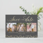 Faux Sparkle 3 Foto Save the Date Card (Staand voorkant)