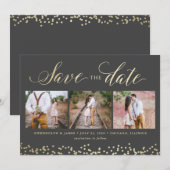 Faux Sparkle 3 Foto Save the Date Card (Voorkant / Achterkant)
