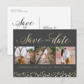Faux Sparkle 3 Photo Save the Date Briefkaart (Voorkant / Achterkant)