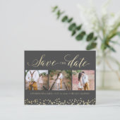 Faux Sparkle 3 Photo Save the Date Briefkaart (Staand voorkant)