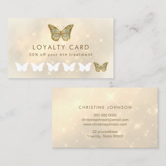 faux sparkle butterfly - trouwerij visitekaartje (Voorkant / Achterkant)