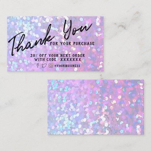 Faux Sparkle Dank u kortingskaart Visitekaartje (Voorkant / Achterkant)
