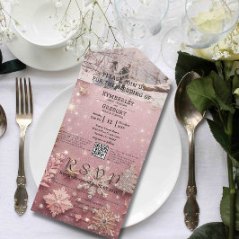 Faux Sparkle Shimmer Roze Zilver Foto QR Code All In One Uitnodiging