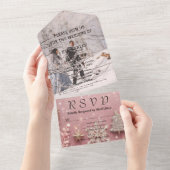 Faux Sparkle Shimmer Roze Zilver Kerstfoto All In One Uitnodiging (Afscheurbaar)