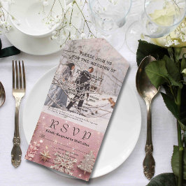 Faux Sparkle Shimmer Roze Zilver Kerstfoto All In One Uitnodiging