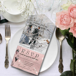 Faux Sparkle Shimmer Roze Zilver QR Code Kerst All In One Uitnodiging