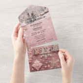 Faux Sparkle Shimmer Roze Zilver Winter Kerstmis All In One Uitnodiging (Afscheurbaar)