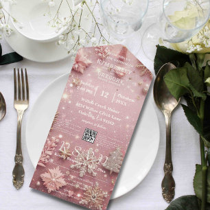 Faux Sparkle Shimmer Roze Zilver Winter Kerstmis All In One Uitnodiging