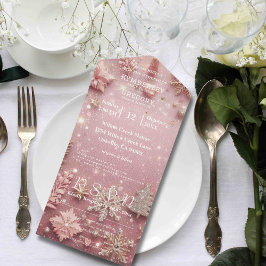 Faux Sparkle Shimmer Roze Zilver Winter Kerstmis All In One Uitnodiging