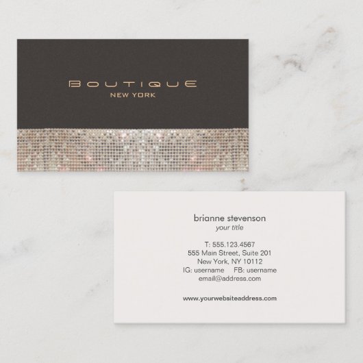 FAUX Sparkling Sequins en Suede Mode Boutique Visitekaartje (Voorkant / Achterkant)
