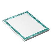 Faux Sparkly Blauwgroen Glitter Border White Notitieblok (Schuin)