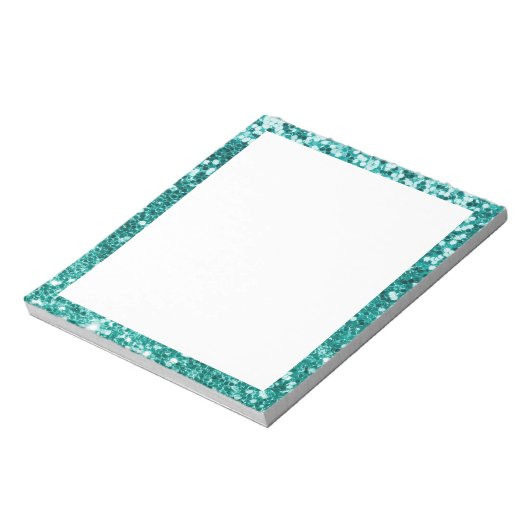 Faux Sparkly Blauwgroen Glitter Border White Notitieblok (Linkerzijde)