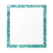 Faux Sparkly Blauwgroen Glitter Border White Notitieblok (Voorkant)