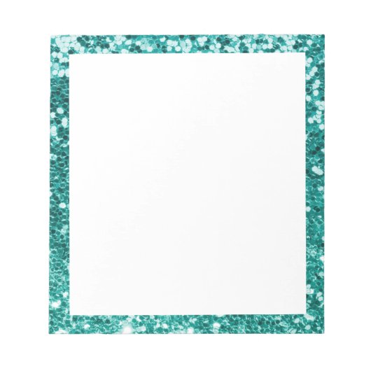 Faux Sparkly Blauwgroen Glitter Border White Notitieblok (Voorkant)